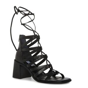 NEW! Steve Madden Black Leather Cherri Strappy Sandal - Size 7
